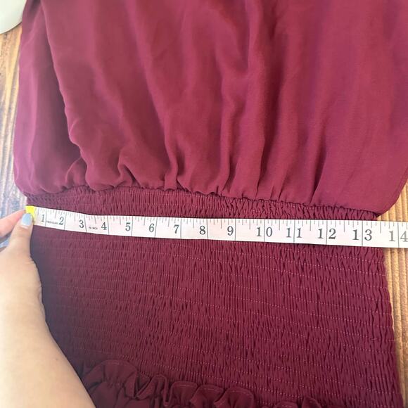 TCEC Maroon Chiffon Smocked Ruffle Dress Large Holiday Event Party - Picture 8 of 8
